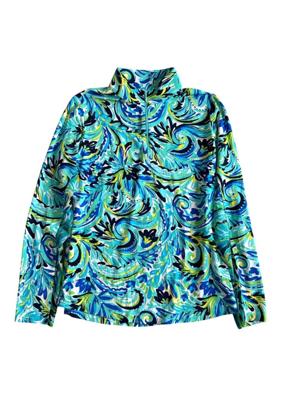 IBKÜL Women's Sz Medium Aubrey Blue & Green Long Sleeve Quarter-Zip Shirt